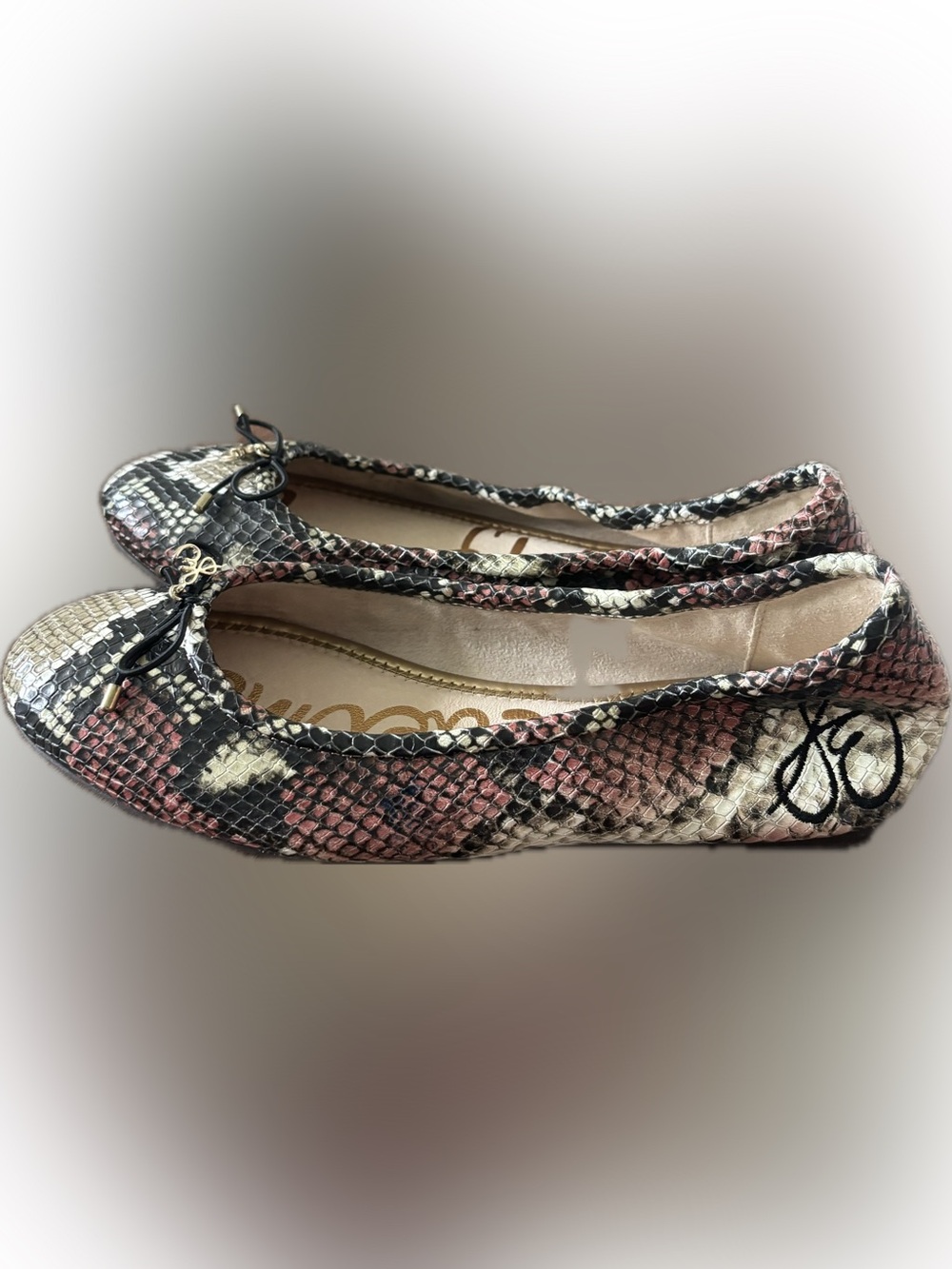 Sam Edelman “Felicia” Pink Snake-Print Ballet Flats